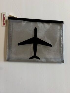 LOLO Silver Mesh Cosmetic Pouch with Black Airplane Accent